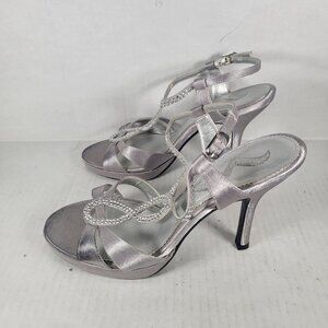 Nina Silver Dressy Date Night Retro Rhinestone Strappy Stiletto Heels Size 7.5